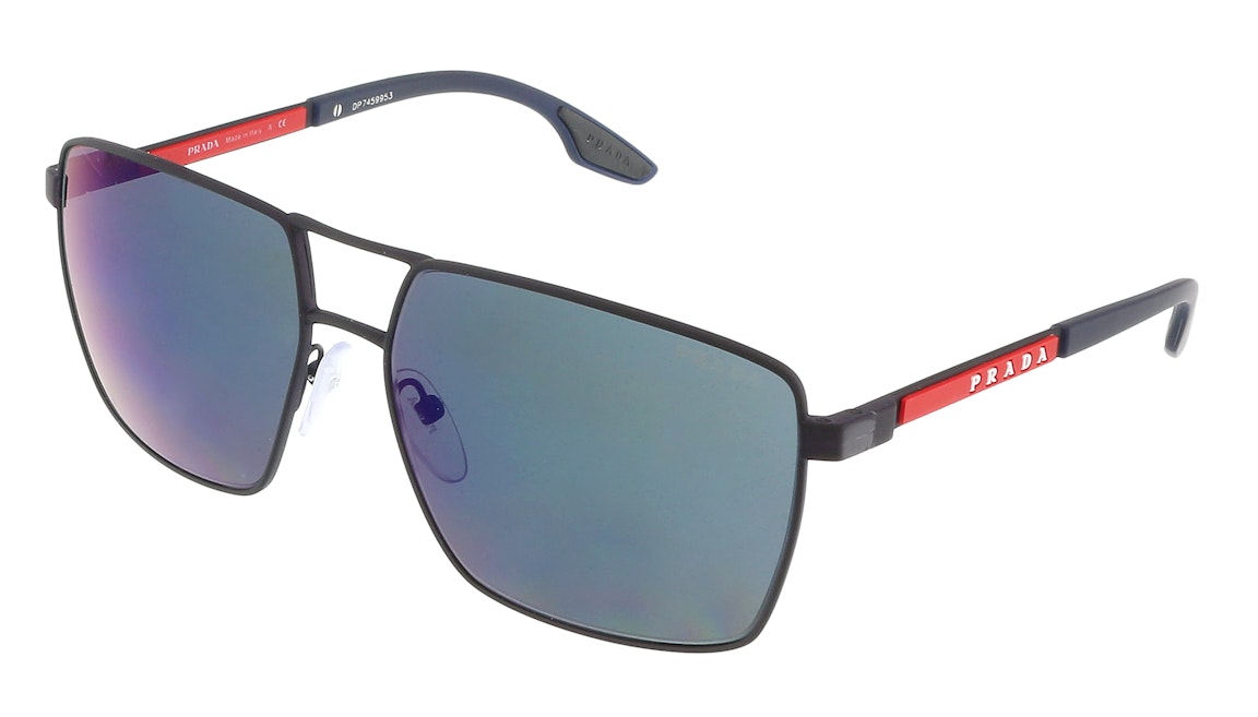 Pre-owned Prada Linea Rossa Square Sunglasses Blue Rubber (0ps 50ws)