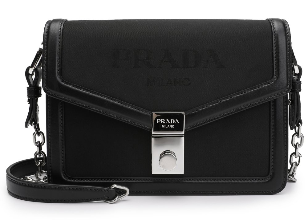 Prada Logo Embossed Crossbody Bag Black
