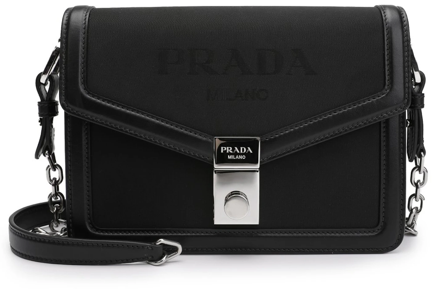 Prada Logo Embossed Crossbody Bag Black in Leather with Silver-tone - GB