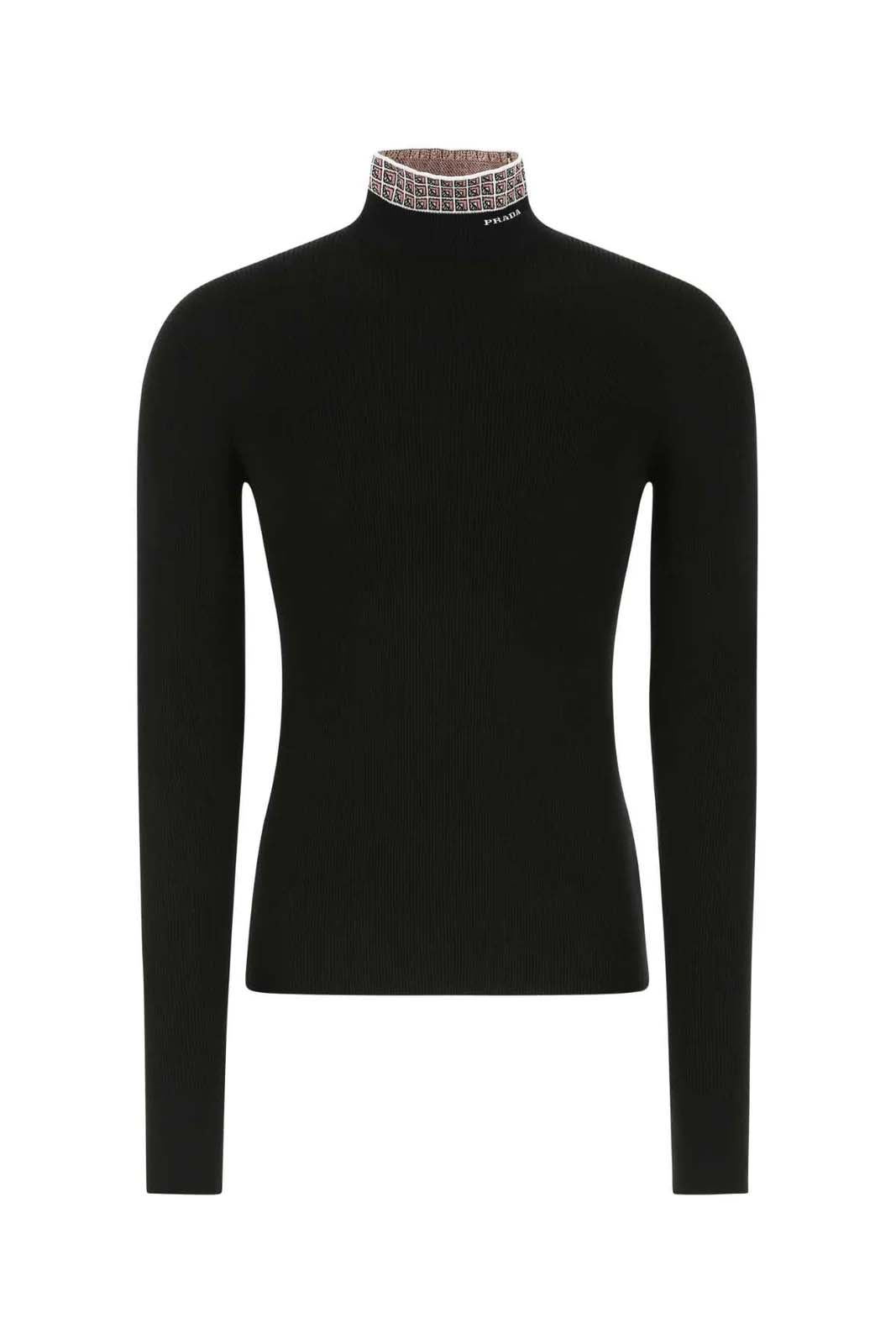 Prada Logo Intarsia Jacquard High-Neck Sweater Black Men's - US