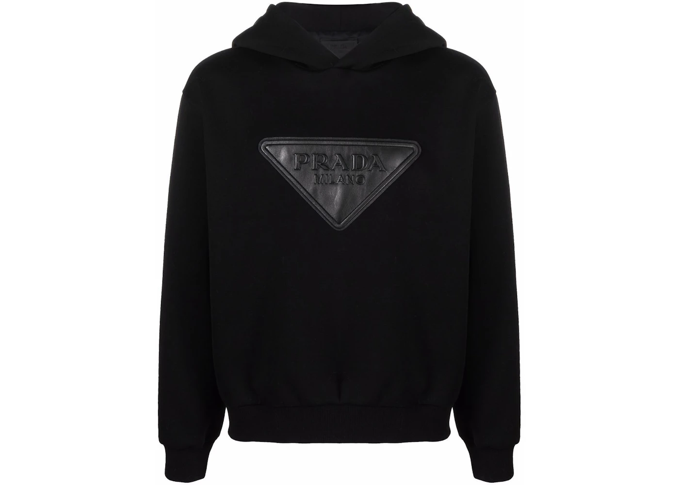 Prada Logo Leder Patch Hoodie Schwarz Herren SS22 – DE