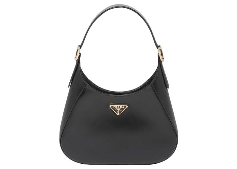 Prada Logo Leather Shoulder Bag Black/Gold in Leather with Gold