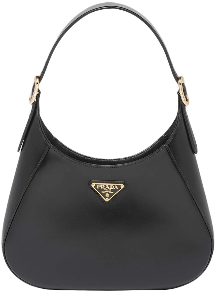 Prada Logo Leather Shoulder Bag Black/Gold in Leather with Gold-tone - GB