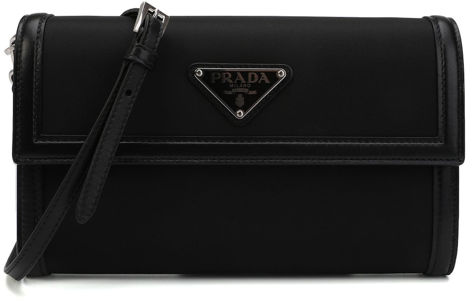 Prada Logo Patch Phone Holder Crossbody Bag Saffiano Leather Black