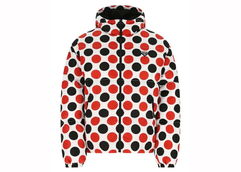 Pre-owned Prada Men's Logo Plaque Allover Printed Jacket In White/red/black In Multi