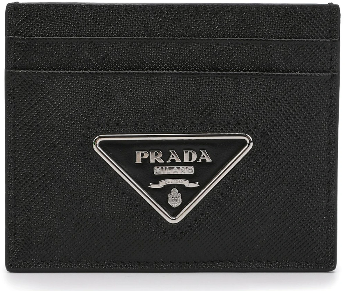 Prada Logo Plaque Cardholder Black in Leather with Silver-tone - US