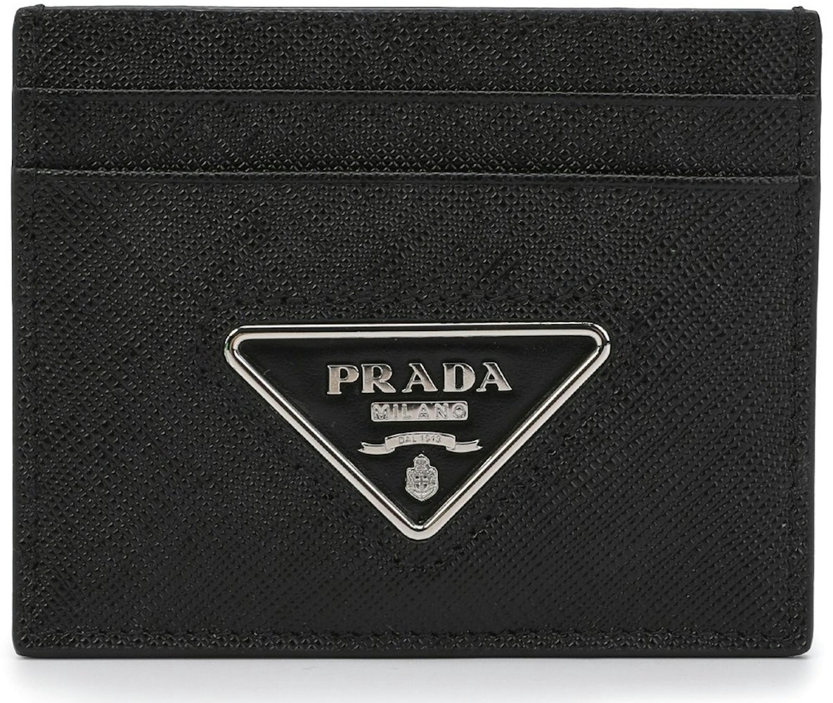 Prada Logo Plaque Cardholder Black in Leather with Silver-tone