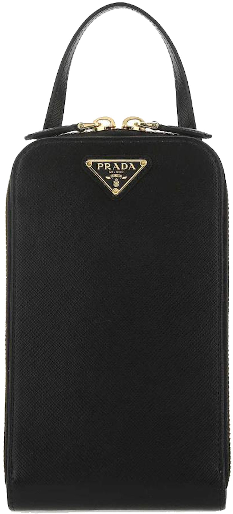 Prada Logo Plaque Crossbody Bag Mini Black in Calfskin Leather with  Gold-tone - US