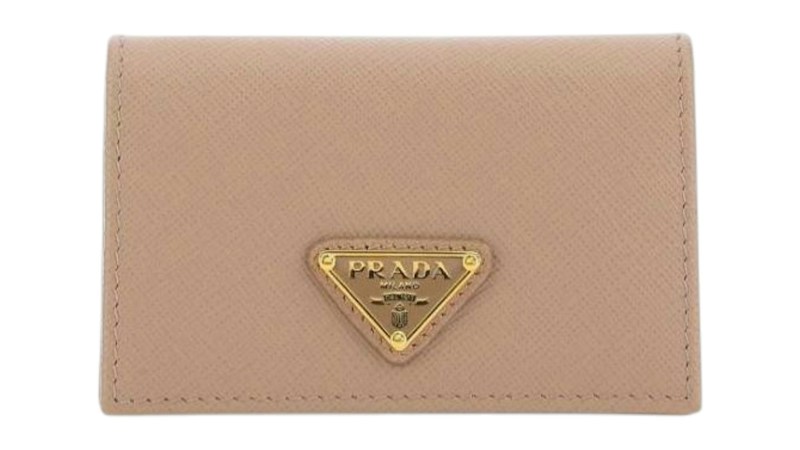 Prada Logo Plaque Fold Over Cardholder Powder Pink