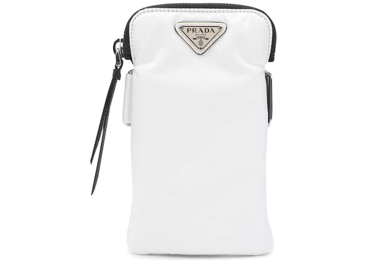 Prada Logo Plaque Phone Pouch White in Nylon with Silver-tone - US