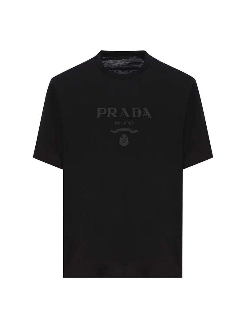 Prada Logo Printed Short Sleeved T Shirt Black Uomo PFW22 IT