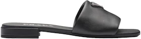 Prada Logo Slide Sandals Black Saffiano Leather