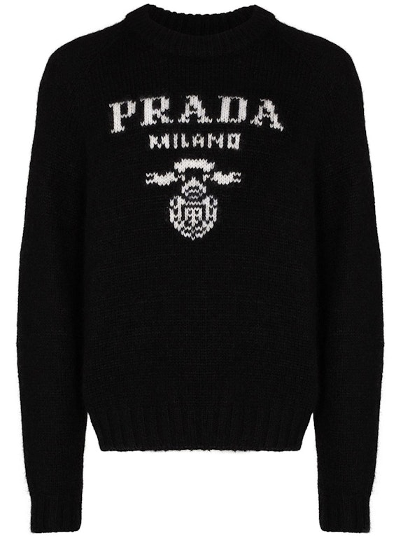 Pre-owned Prada Logo Wool And Cashmere Crewneck Sweater Black