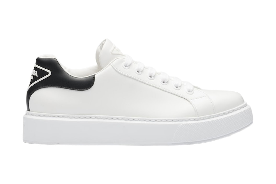 Pre-owned Prada Macro Leather Sneakers White Black In White/black