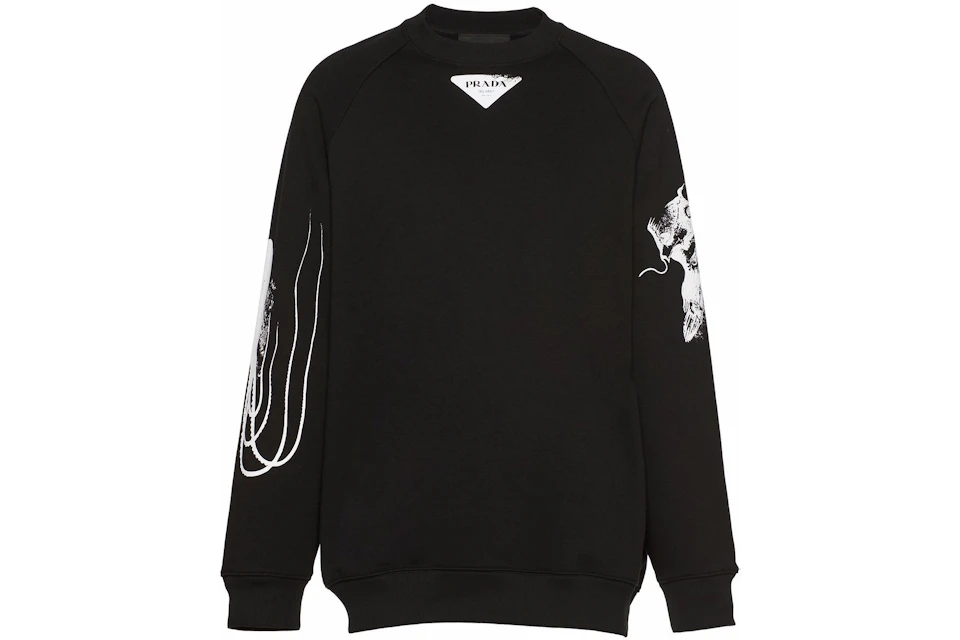 Prada Marine Print Oversized Fit Cotton Sweatshirt Black