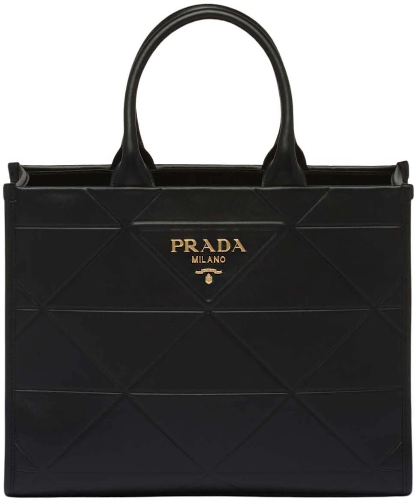 Symbole Leather Trimmed Tote Bag in Black - Prada