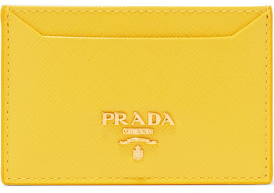 Prada Gold Saffiano Metal Leather Card Holder