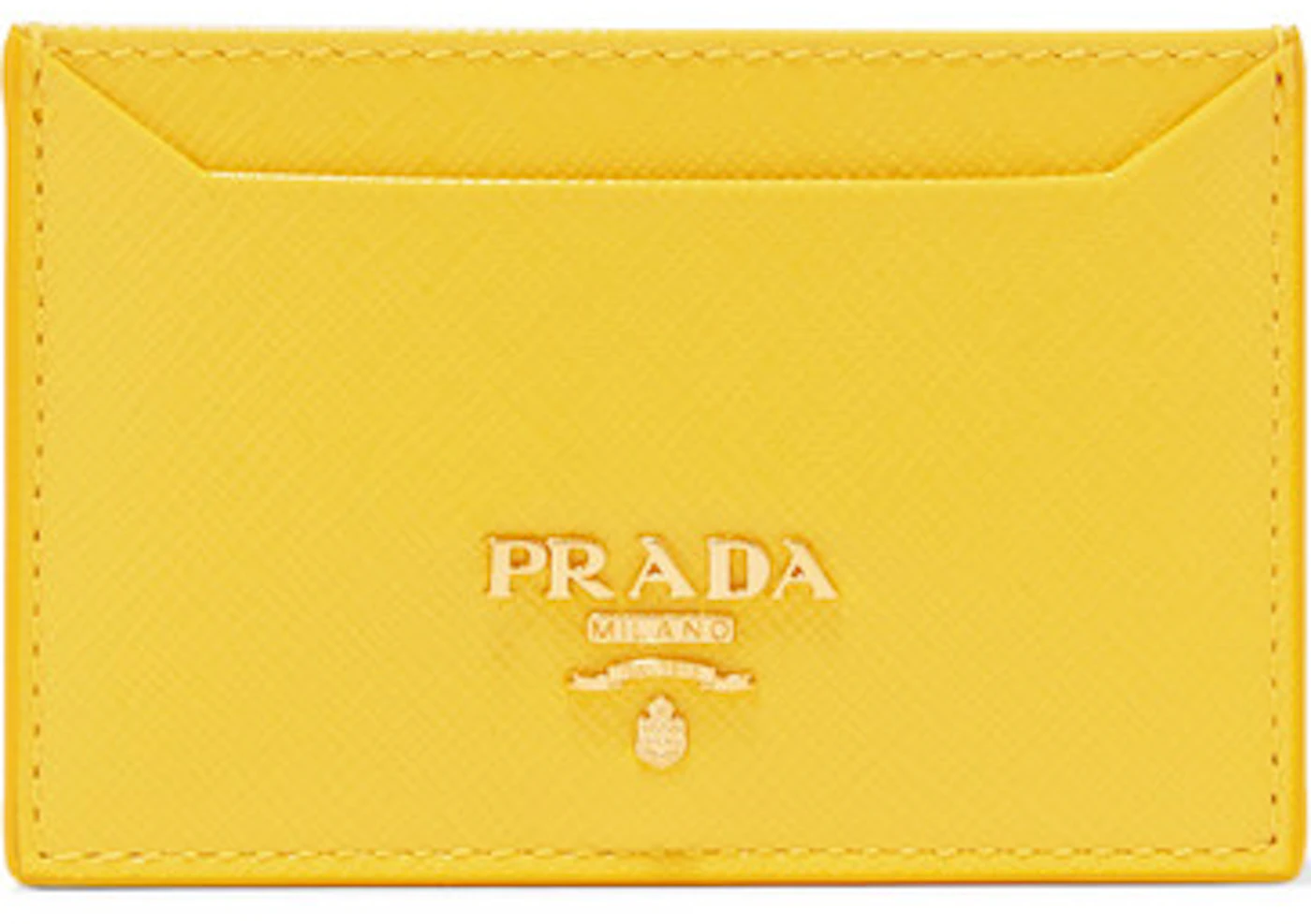 Prada Metal Oro Card Case Saffiano Yellow in Leather with Goldtone - US