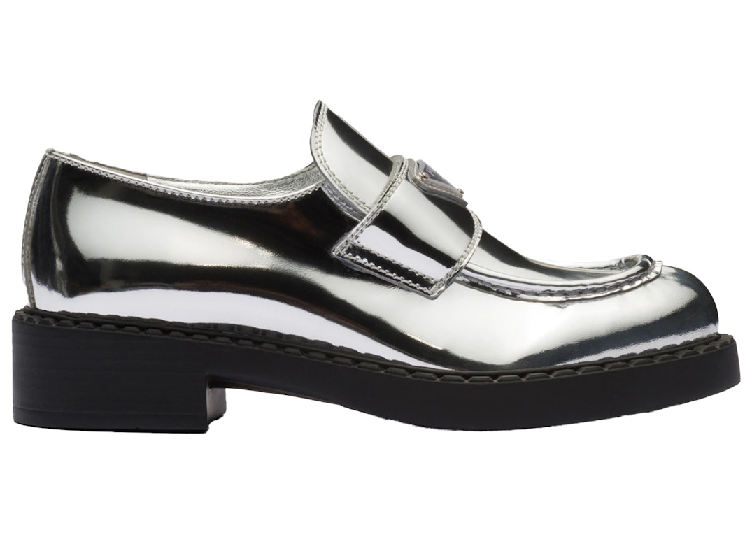 Pre-owned Prada Metallic 50mm Loafers Silver Leather