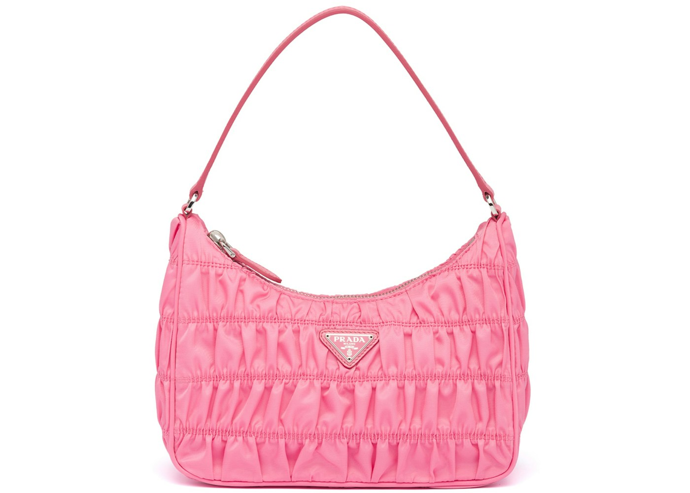Prada Mini Bag Nylon And Saffiano Leather Pink In Nylon Leather With Silver Tone