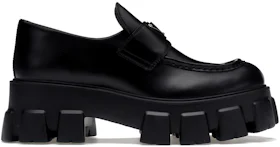 Prada Monolith 55mm Loafer Black Brushed Leather