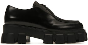 Prada Monolith 55mm Pointy Lace Up Loafer Black Brushed Leather