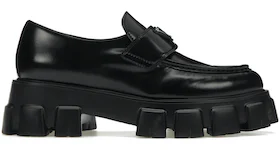 Prada Monolith 55mm Pointy Loafer Black Brushed Leather