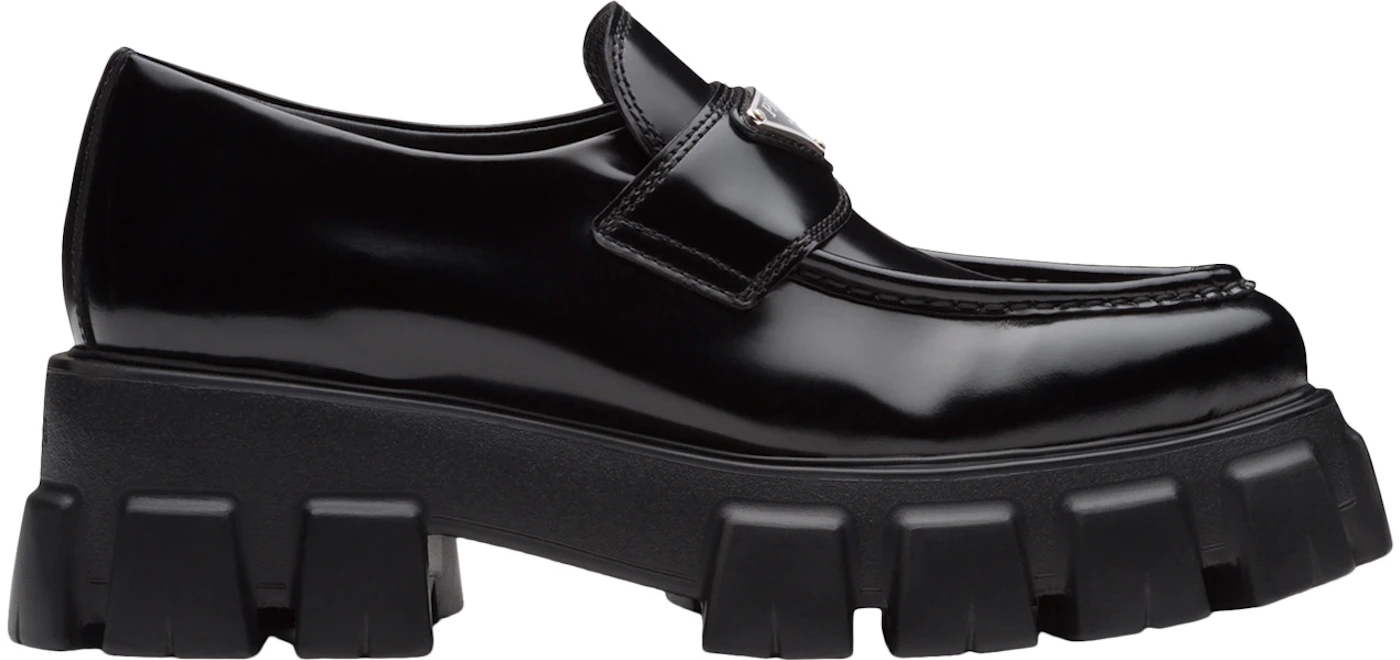 Prada Monolith 55mm Pointy Loafer Black Brushed Leather -  1D663M_055_F0002_F_055 - US