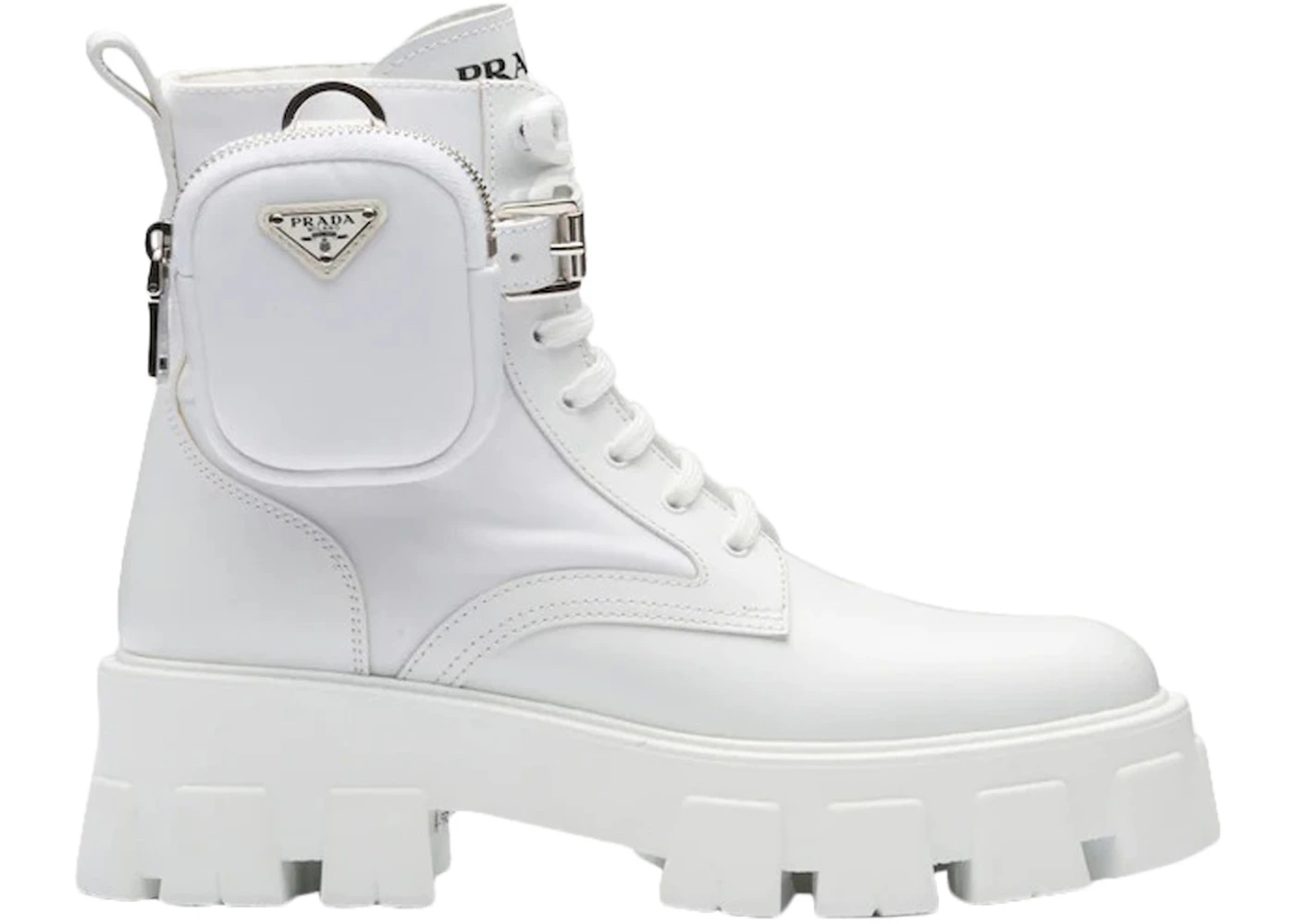 Prada Monolith 55mm Pouch Ankle Boots White Leather