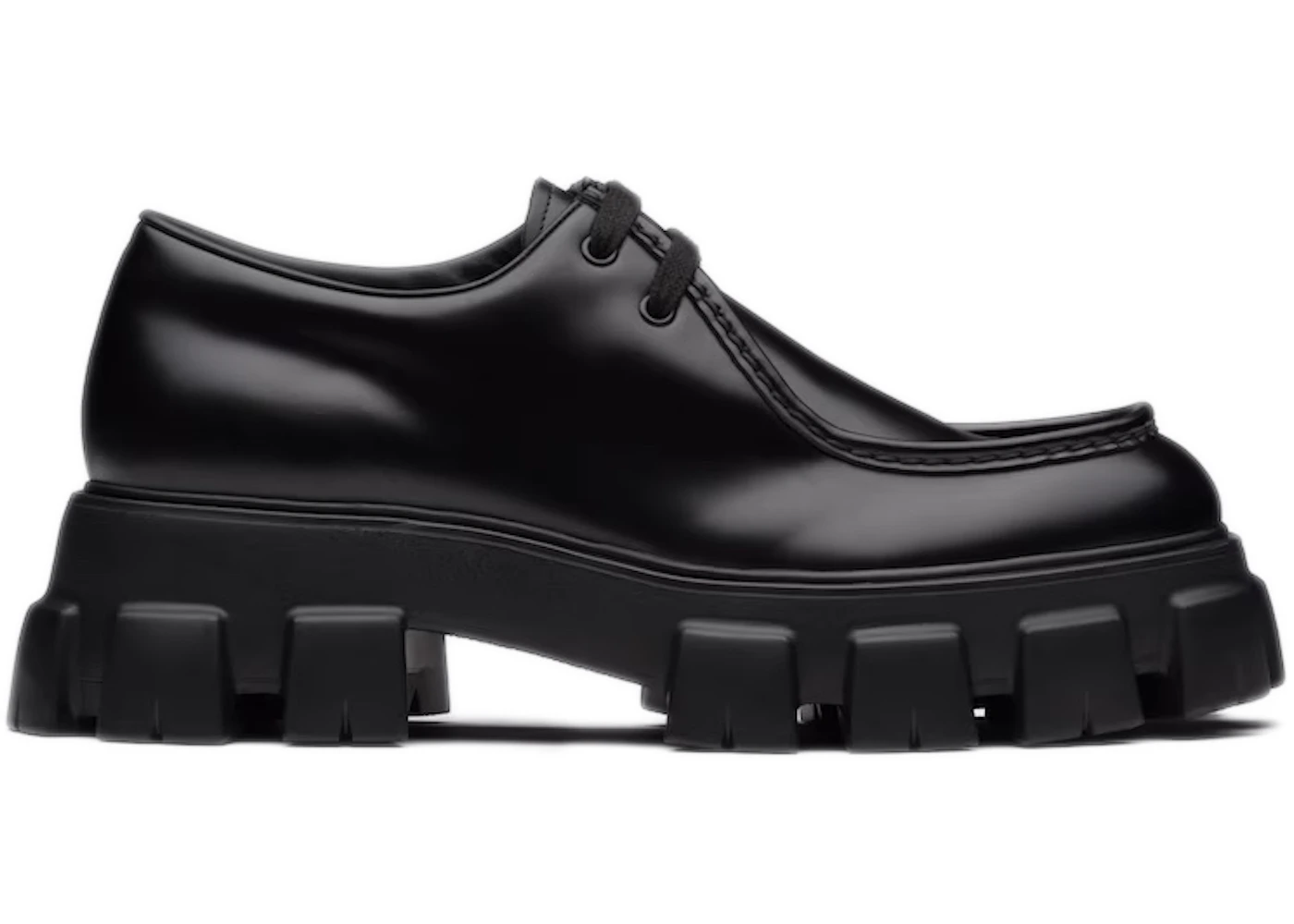 Prada Monolith Lace-Up Shoe Black Brushed Leather Men's 2EE355