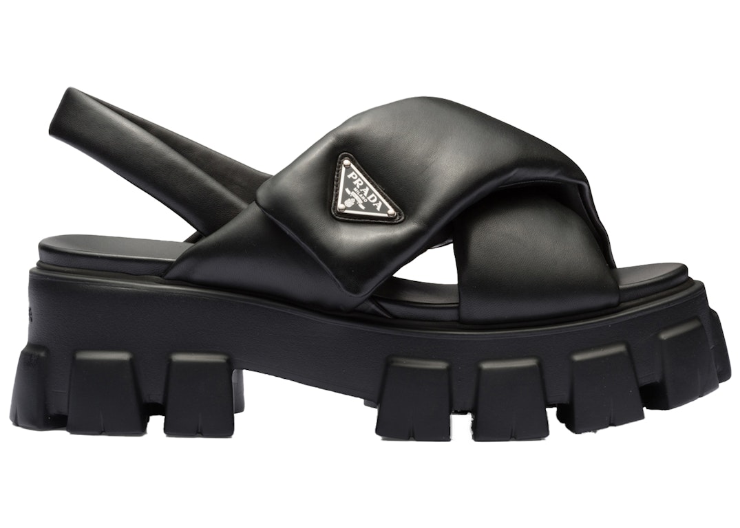 Pre-owned Prada Monolith Padded 55mm Sandals Black Nappa Leather