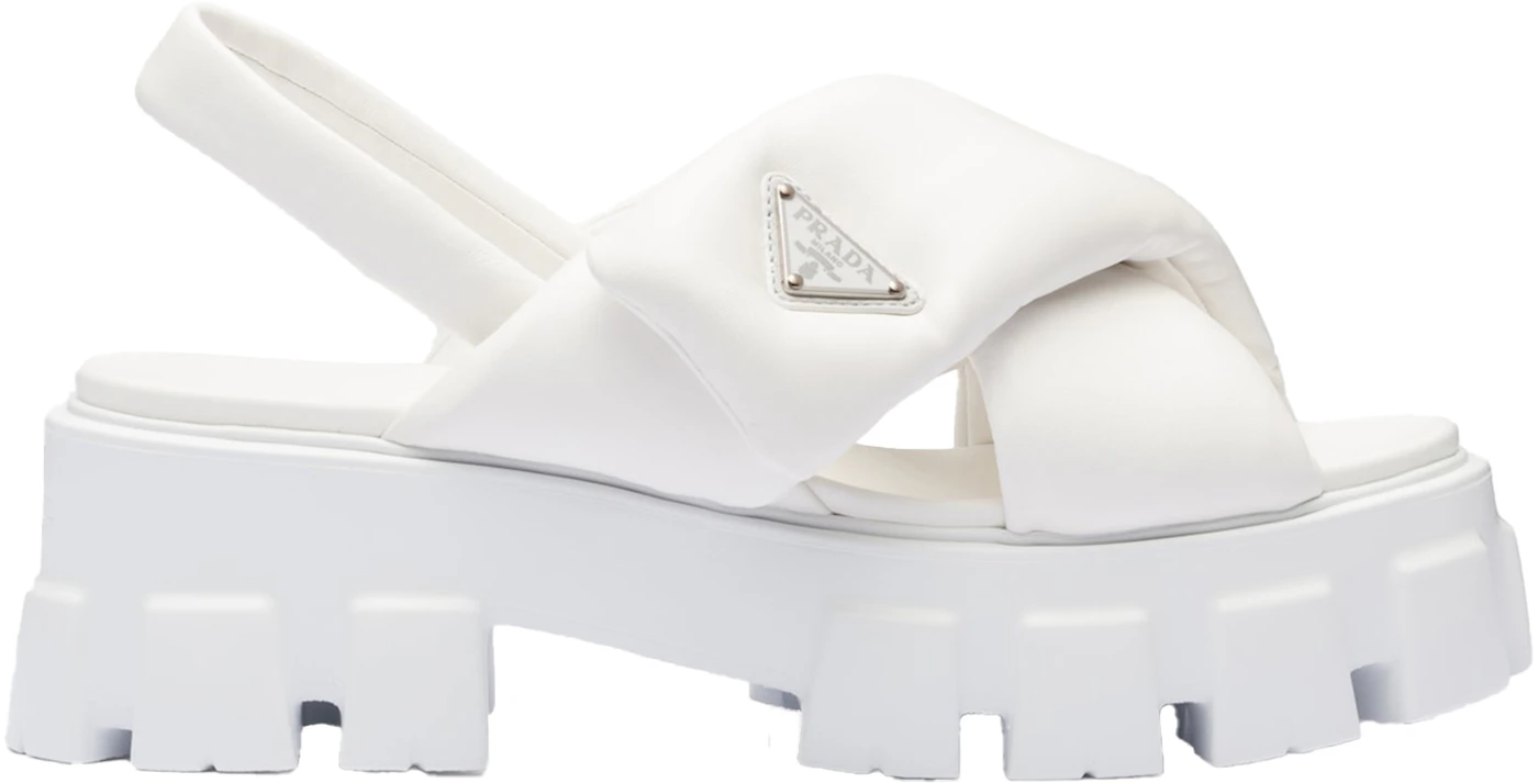 Prada Monolith Padded 55mm Sandals White Nappa Leather - 1X123N_2DL8