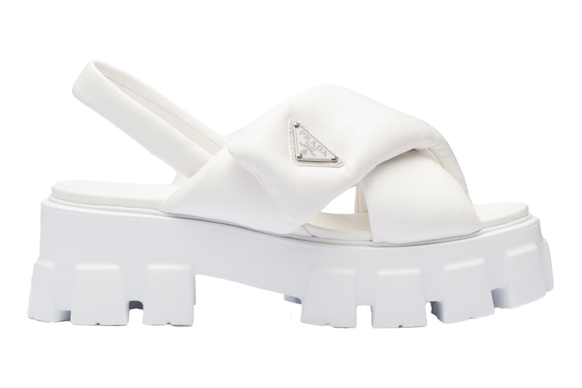 Pre-owned Prada Monolith Padded 55mm Sandals White Nappa Leather