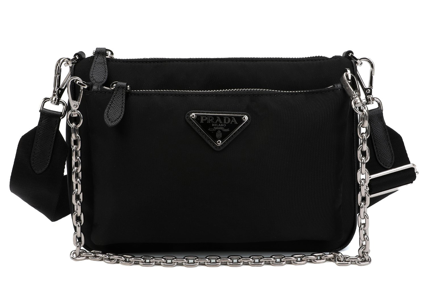Prada Nylon Chain Link Shoulder Bag Black in Nylon with Silver 