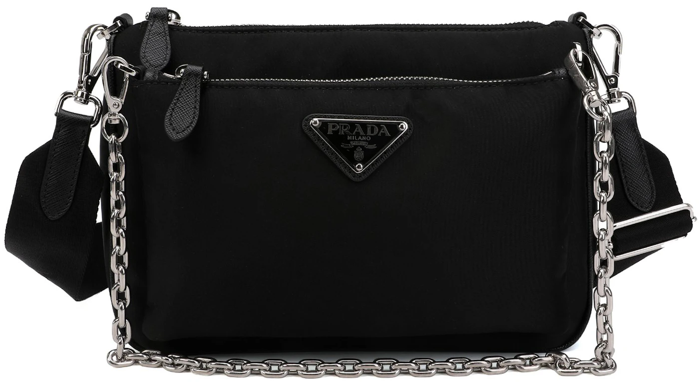 Prada Nylon Chain Link Shoulder Bag Black in Nylon with Silver-tone - GB