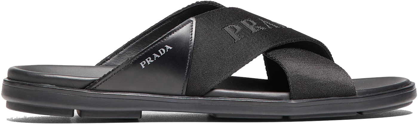Prada Nylon Tape Crisscross Slides Black Leather (Men's) Men's - 2X3032 ...