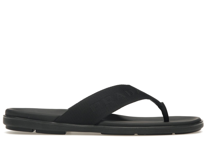 Prada Nylon Tape Thong Sandals Black Leather Men s Men s