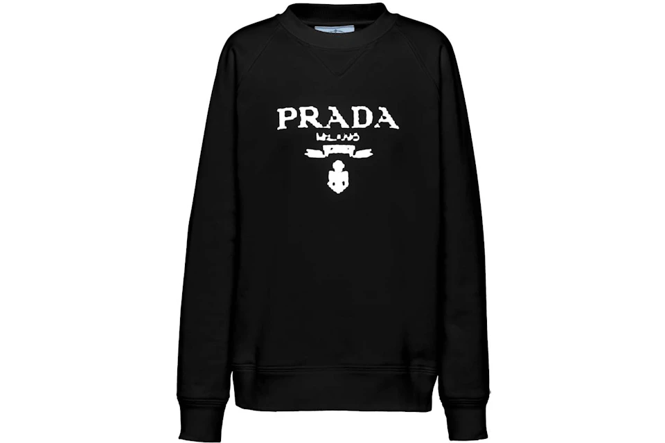 Prada Oversized Logo Print Jersey Sweatshirt Black/White