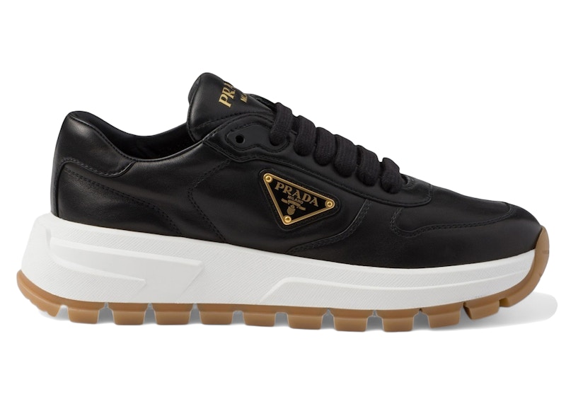 Pre-owned Prada Prax 01 Leather Sneakers Gum (women's) In Black