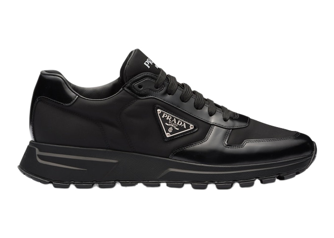 Pre-owned Prada Prax 01 Sneakers Re-nylon Brushed Leather Black Black In Black/black