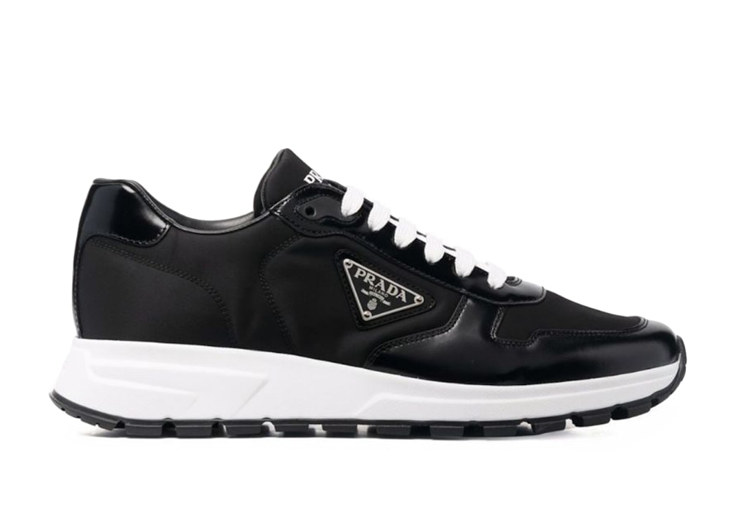 Pre-owned Prada Prax 01 Sneakers Re-nylon Brushed Leather Black White In Black/white