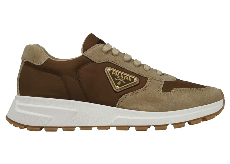 Pre-owned Prada Men's Prax 01 Sneakers Renylon Brushed Leatherin Ecru/brown