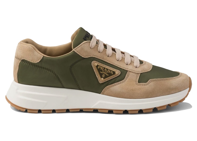 Pre-owned Prada Men's Prax 01 Sneakers Renylon Brushed Leatherin Ecru/military In Multi