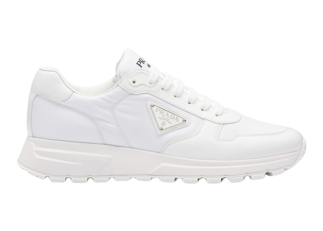 Pre-owned Prada Prax 01 Sneakers Re-nylon Brushed Leather White White In White/white