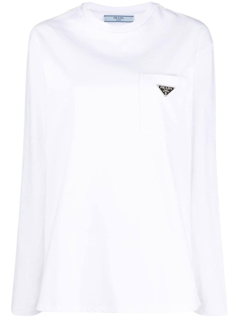 Pre-owned Prada Women's  Patch Pocket Enamel Logo T-shirt In White