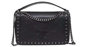 Prada Pattina Glace Studded Bag Black