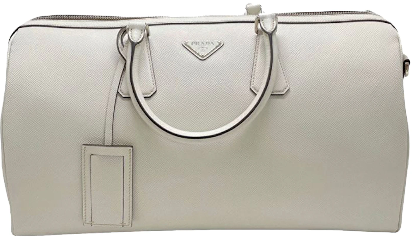 PRADA - BAG in saffiano leather, ivory colour, with two …