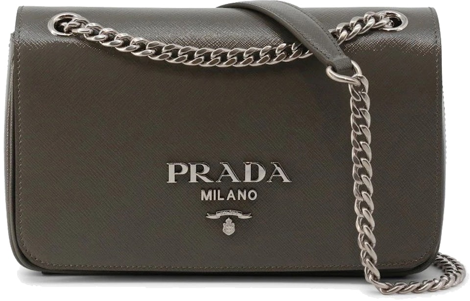 Prada Pattina Shoulder Bag Small Marble in Leather with Silver-tone - US