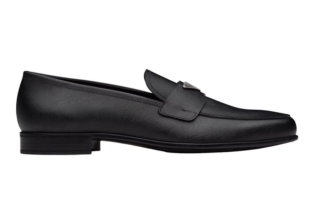 Pre-owned Prada Plaque Loafer Black Saffino Leather