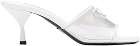 Prada Plexiglas 65mm Mule Sandals White Patent Leather